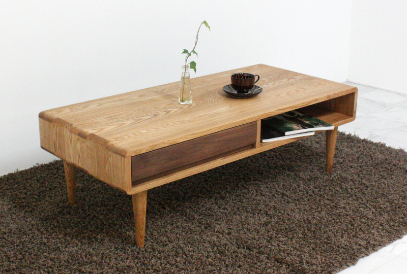 ペティ 引き出し付テーブル［タモ］｜タモ/ウォールナット - 天然木