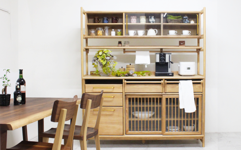 食器棚 オーク材 旭川 近藤工芸 無垢材 食器棚 キッチンボード