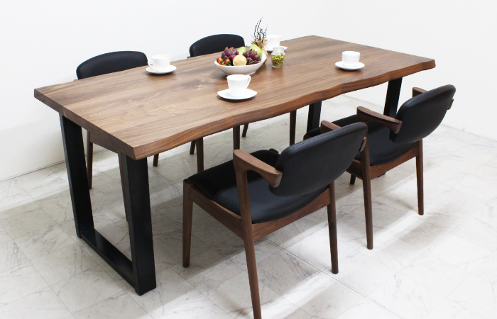 波型耳付きテーブル スチール脚 ｜デコール｜日本製｜ウォールナット