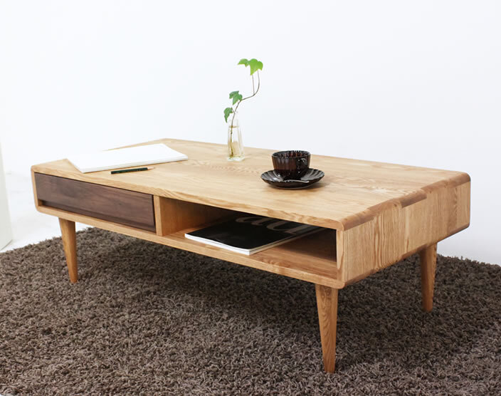 みみこ　アクタス　引出し付きテーブル ペティ 引き出し付テーブル［タモ］｜タモ/ウォールナット - 天然木