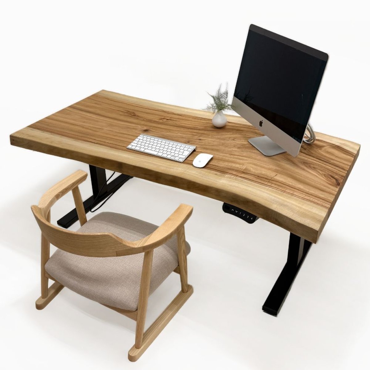 楠（クス） 一枚板 電動昇降デスク／1430mm 【A8687】 【一枚板