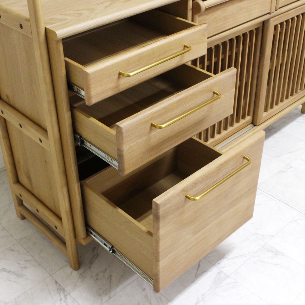 食器棚 キッチンボード フライス 幅132-157cm ホワイトオーク 無垢材