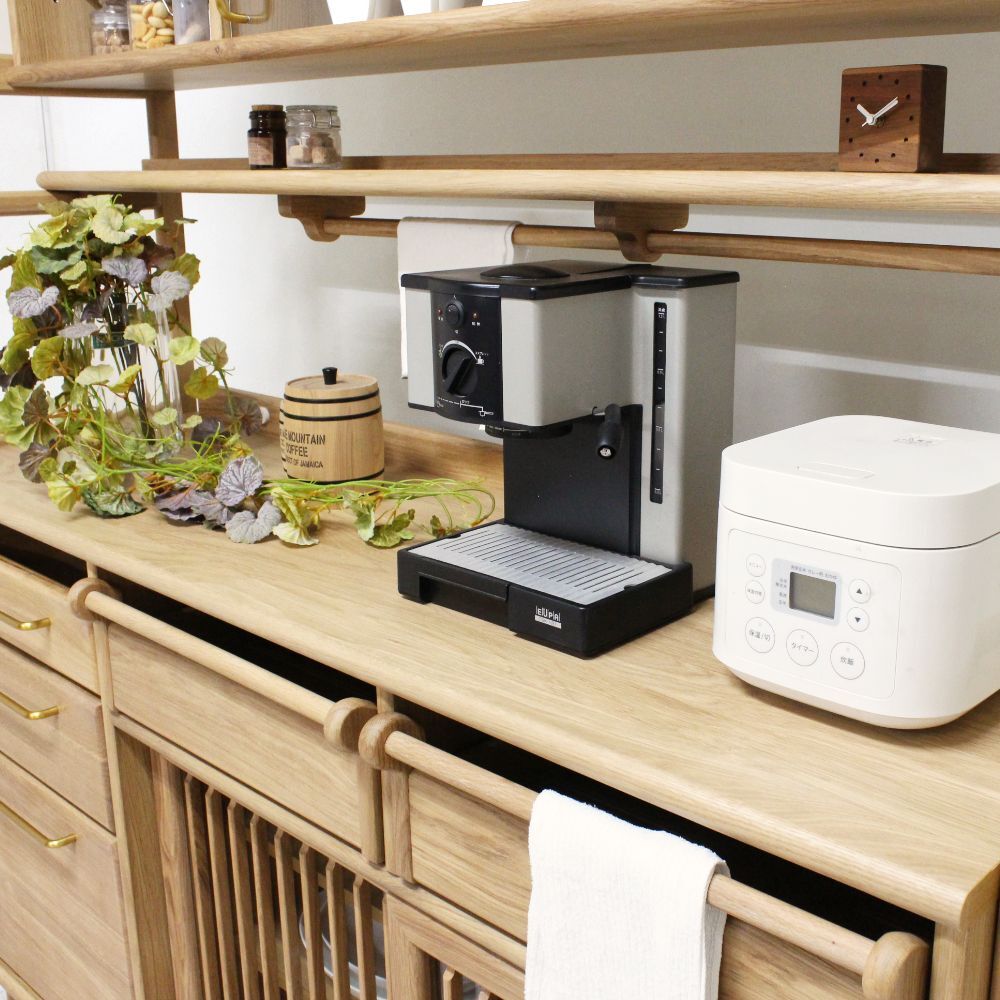 食器棚 キッチンボード フライス 幅132-157cm ホワイトオーク 無垢材