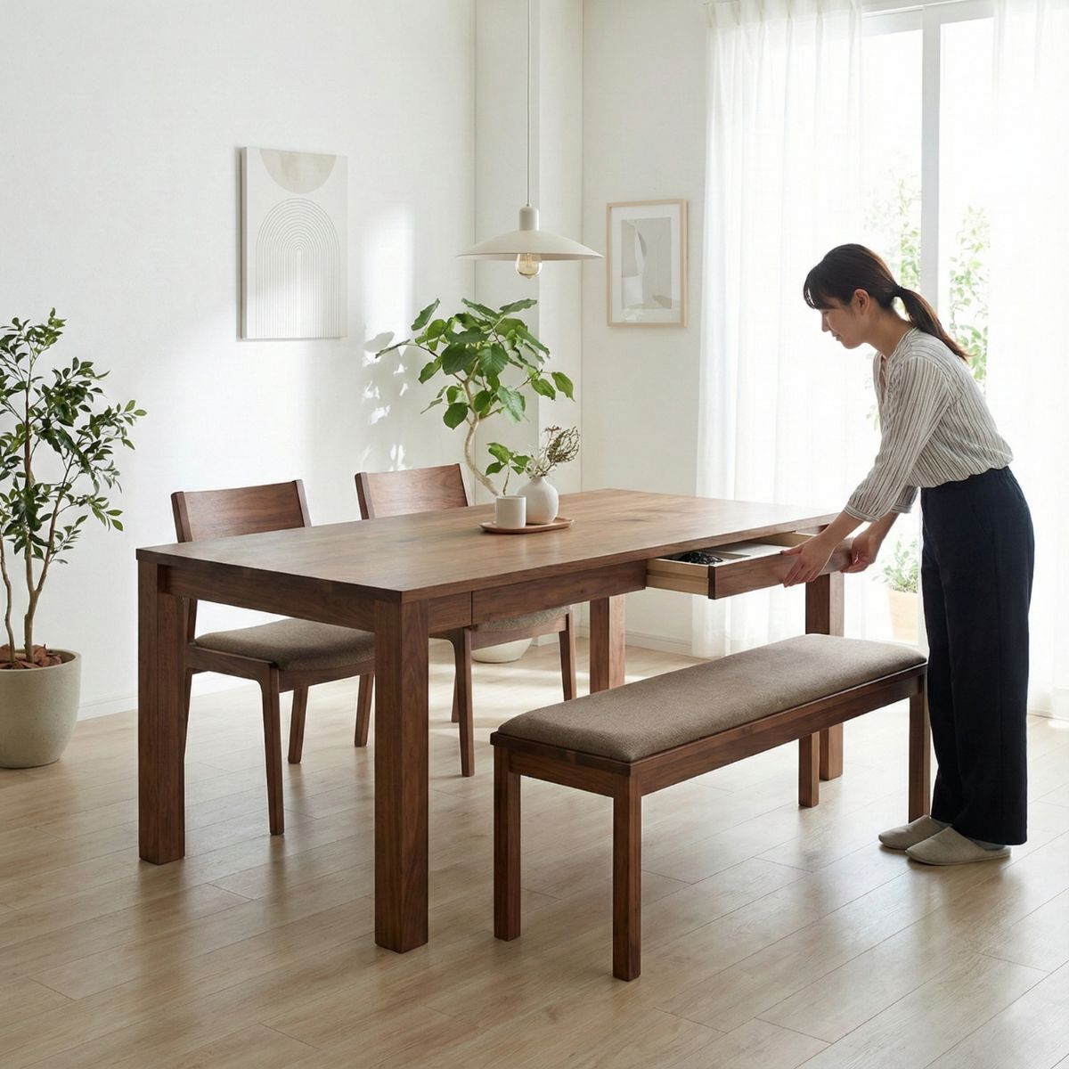引き出し付き ダイニングテーブル カルテット 120-210cm 