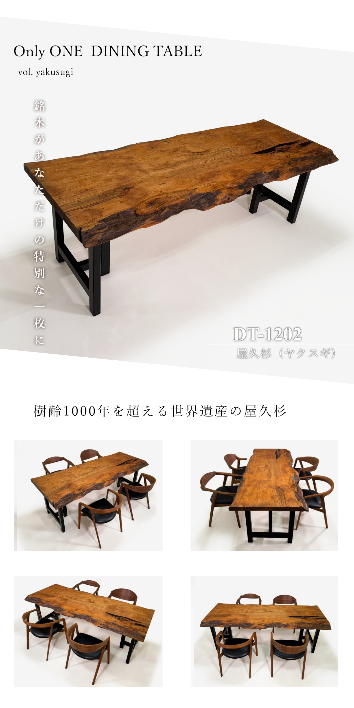 屋久杉（ヤクスギ） 一枚板 ダイニングテーブル／2100mm 【A8496